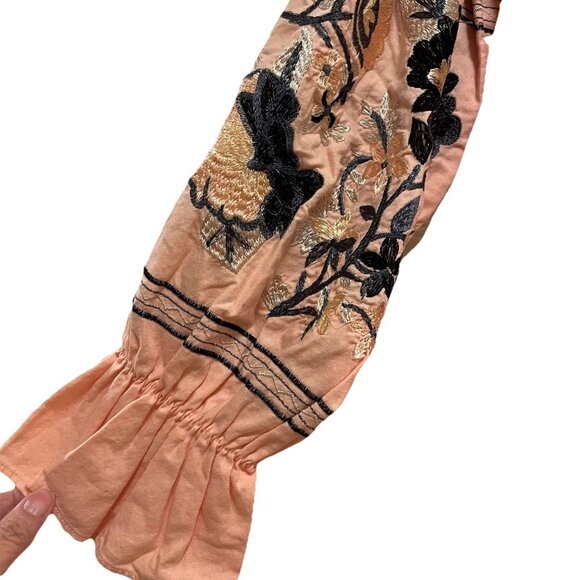 FREE PEOPLE Pink/Peach Fleur Du Jour Embroidered Cotton Shift Mini Dress Sz L - Picture 9 of 11